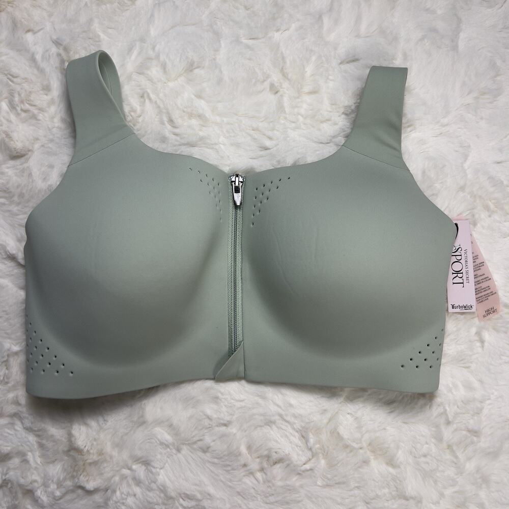 Victoriaāsā Secret Mint Green Featherweight Max Sports Bra Zip Strappy Back 34D